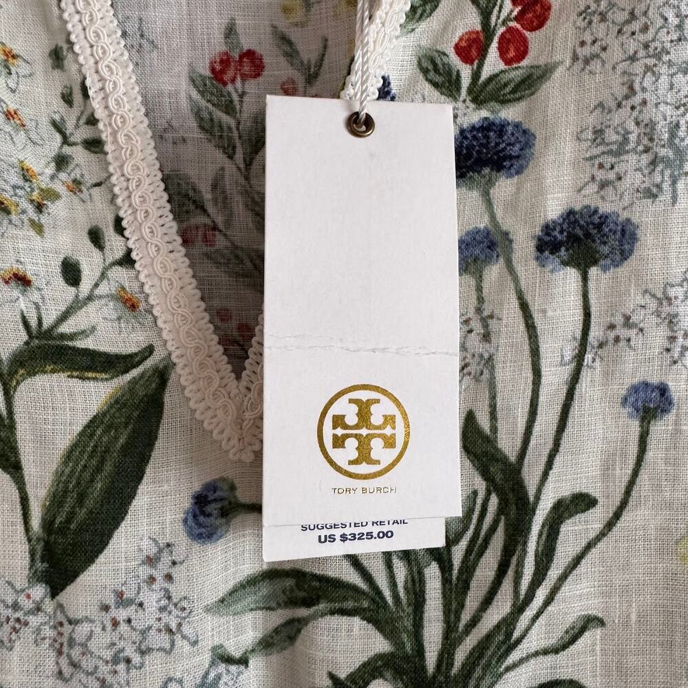 Tory Burch Botanical Print Tomino Dress Linen Coverup Size Medium $325 New - Picture 4 of 9
